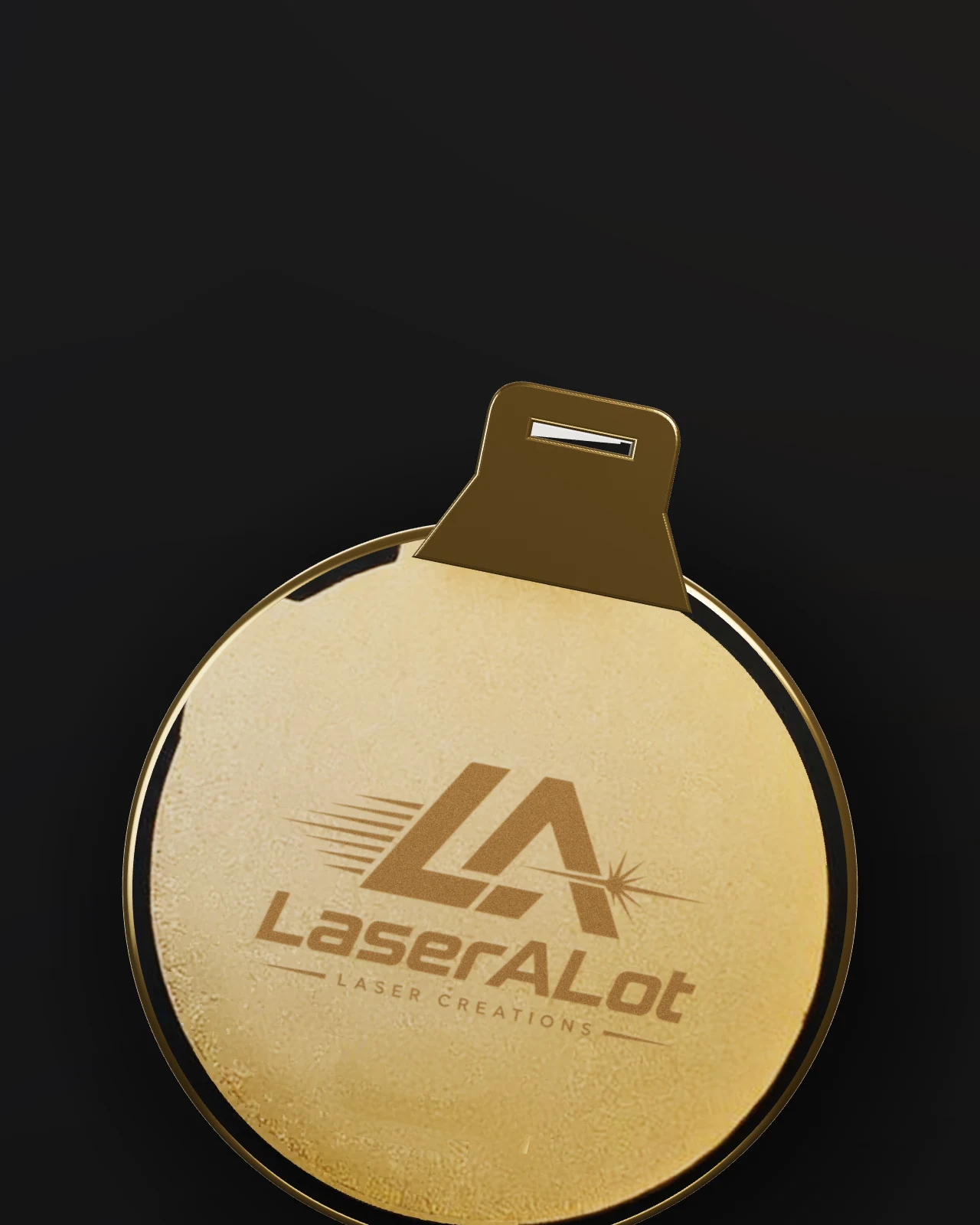 Achterkant van de medaille met het LaserAlot-logo gegraveerd